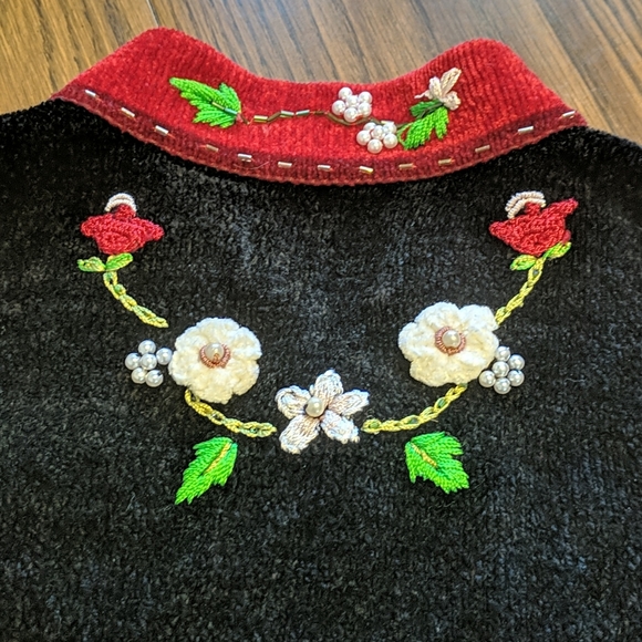 Storybook Knits Black Floral Embroidered Cardigan XS - Picture 9 of 10